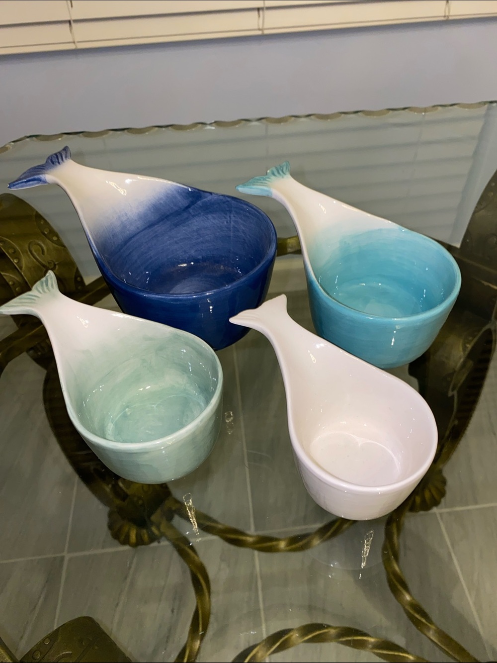 Ceramic Whale-Shaped Measuring Cups- Blue, Aqua, Seafoam, White